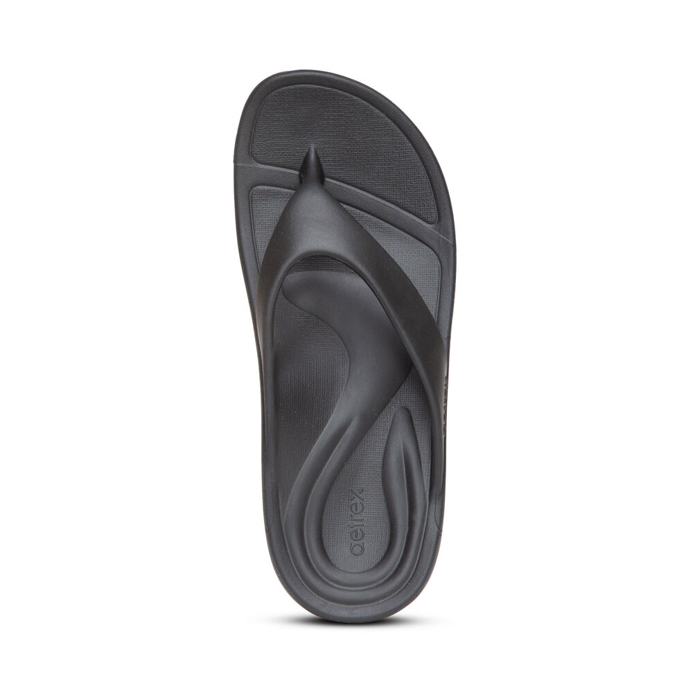 Aetrex Women's Maui Flip Flops - Black | USA Q5QHVTN